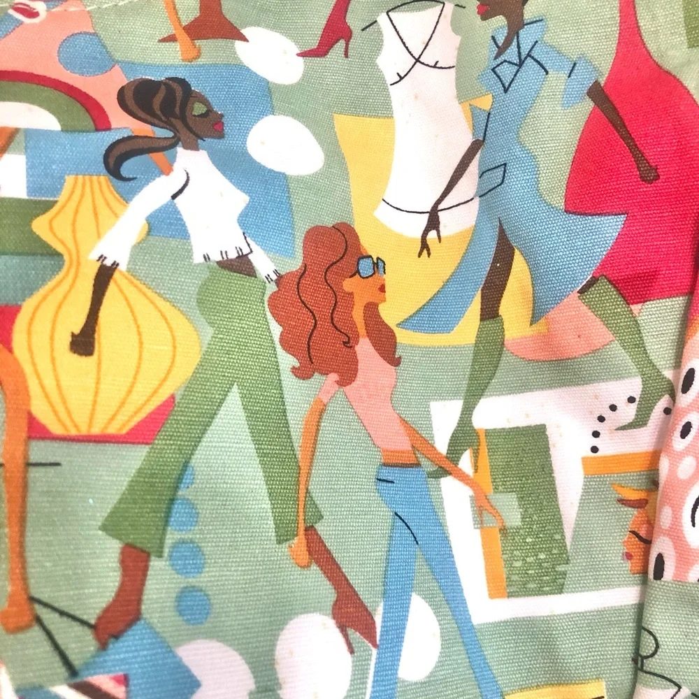 Neiman Marcus Vibrant Fashion Print Tote with Wooden Handles - Picture 3 of 4